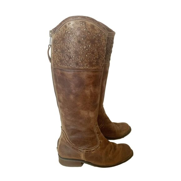 Corral Charlotte Brown Distressed Leather Daisy Laser Cut Tall Equestrian Boots - Picture 11 of 11